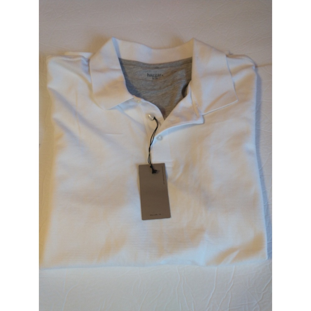 Haggar Men's XL 2 In 1 Polo Built-in Tee White‎ Gray
